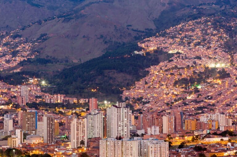 Cityscape of Medellin at night, Colombia